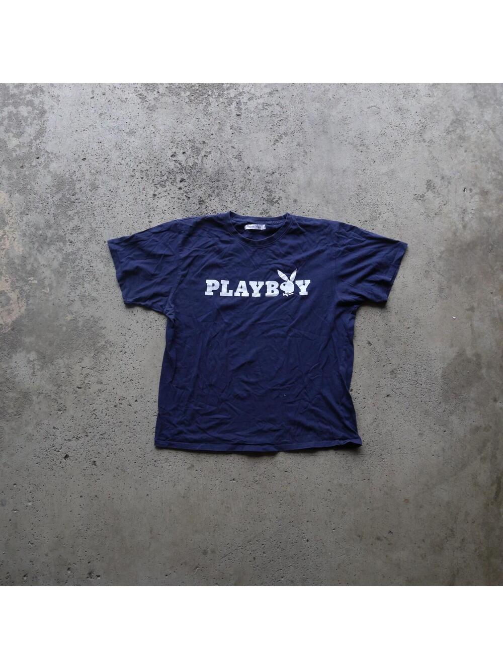 Playboy Graphic T Shirt‎ Mens XL Navy Blue Headgear Classics Logo Tee